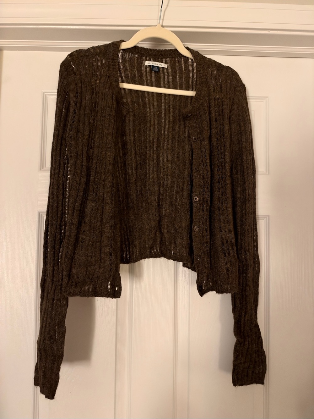 American Eagle Outfitters Brown Open-Weave Button Cardigan